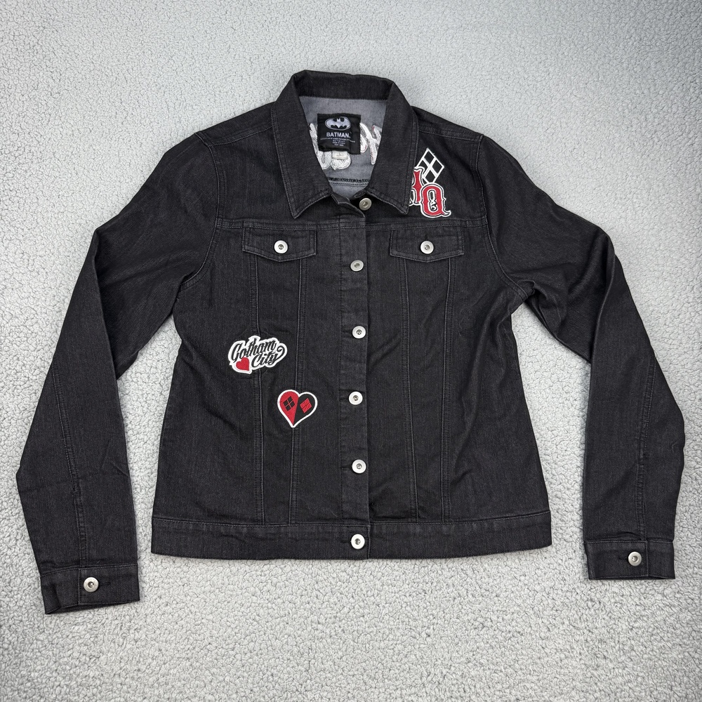 Batman Harley Quinn Jacket Womens Large Denim Gotham City Embroidered DC Comics